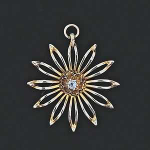 10k Gold Diamond Pendant / Starburst pendant/ Antique Diamond / Victorian Pendant