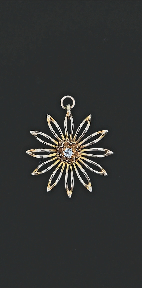 10k Gold Diamond Pendant / Starburst pendant/ Ant… - image 1