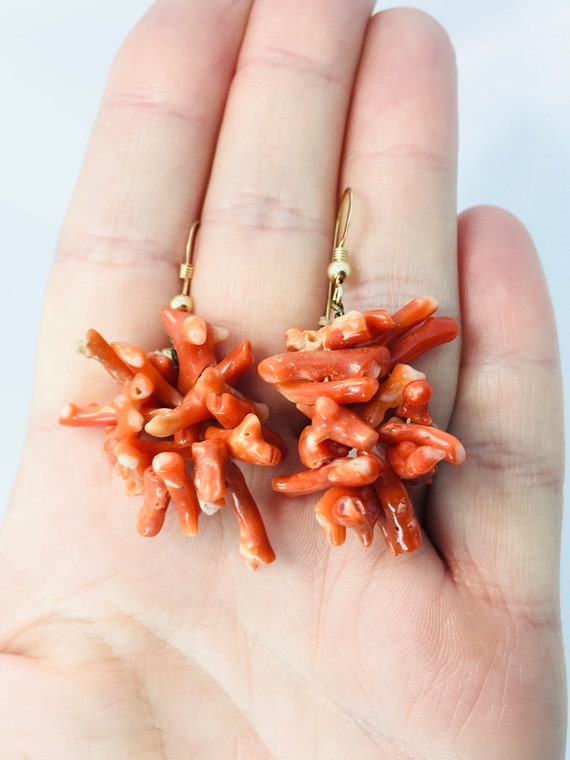 Antique Gold Genuine Coral Earrings / Gold Filled