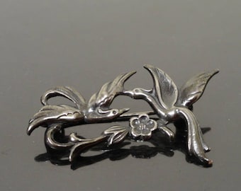 Vintage Antique Sterling Silver Brooch / Bird Brooch / Victorian Brooch / Lovebird Brooch