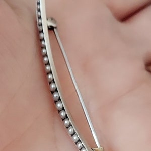 Antique Sterling Silver Crescent Moon Seed Pearl Pin Brooch, Large Crescent Moon Pin, Gift for Her