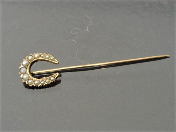Antique Stick Pin 10k Gold Seed Pearl Horseshoe S… - image 3
