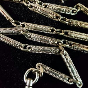 Antique Watch Chain 15", White Gold Filled SIMMONS Watch Chain, Fancy Link Chain , Layering Necklace, Dog clip swivel clasp