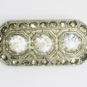 Art Deco Paste Rhinestone Pinch Beck Silver Tone Antique Brooch Bridal Accessory