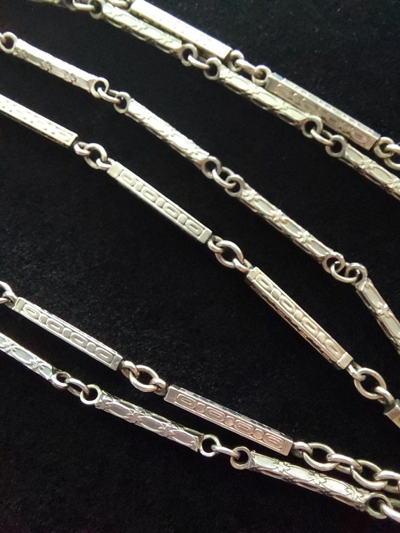 Antique Watch Chain 24", White Gold Filled Fancy … - image 3