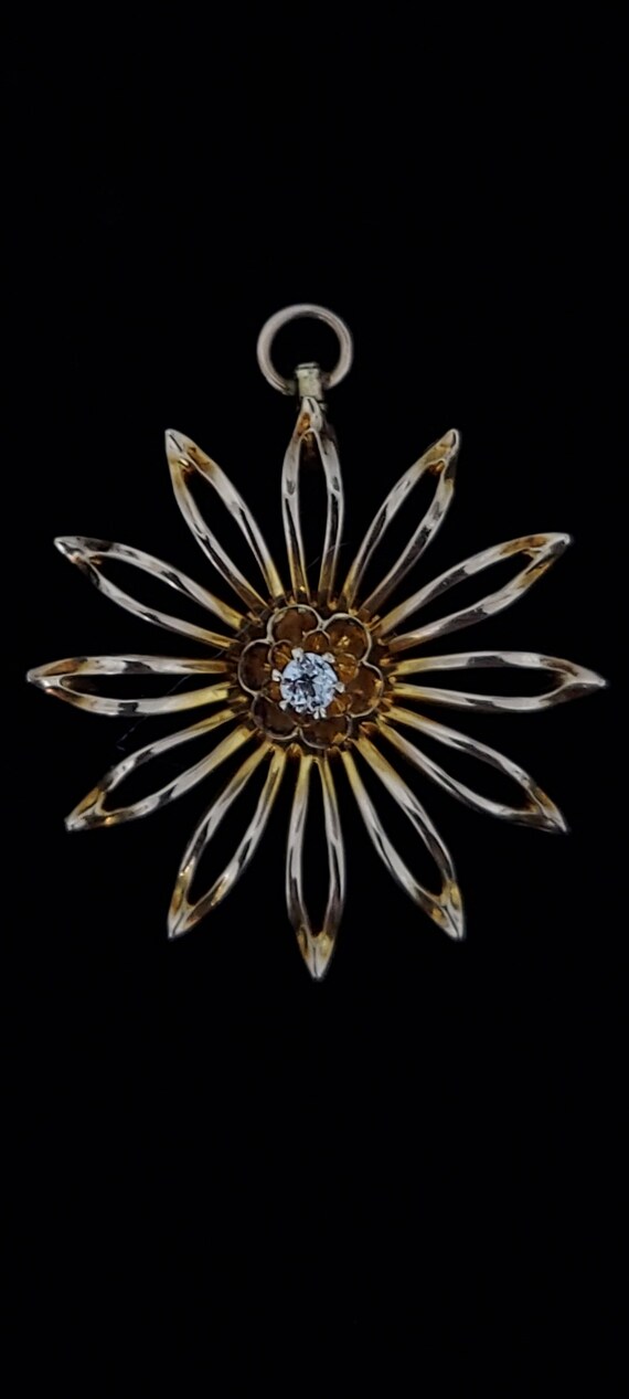 10k Gold Diamond Pendant / Starburst pendant/ Ant… - image 3