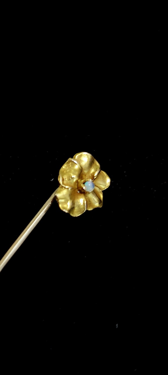 Antique Stick Pin 10k Gold Opal Pansy Flower Stick