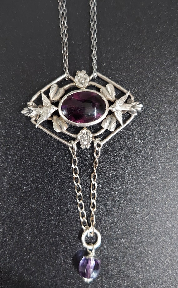 Antique Swallow Pendant / Antique Amethyst Pendan… - image 2