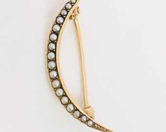 Antique Victorian 14K Gold Seed Pearl Honeymoon Brooch Pin