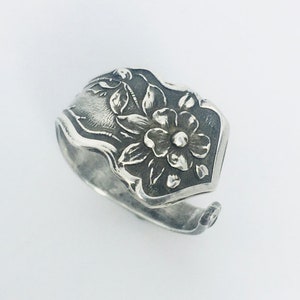 Antique Sterling Sterling Ring / Antique Sugar Tong Conversion / Floral Pattern Flatware Ring Circa 1897