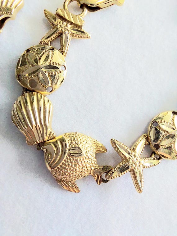14k Solid Gold Seashell Bracelet with Lobster Cla… - image 6