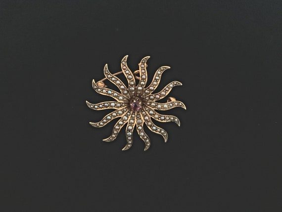 Antique Victorian 10k Gold Amethyst Starburst Pin… - image 6