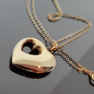 10k Yellow Gold Vintage Diamond Puffy Heart Pendant / Vintage Heart Pendant / Valentine Gift For Her