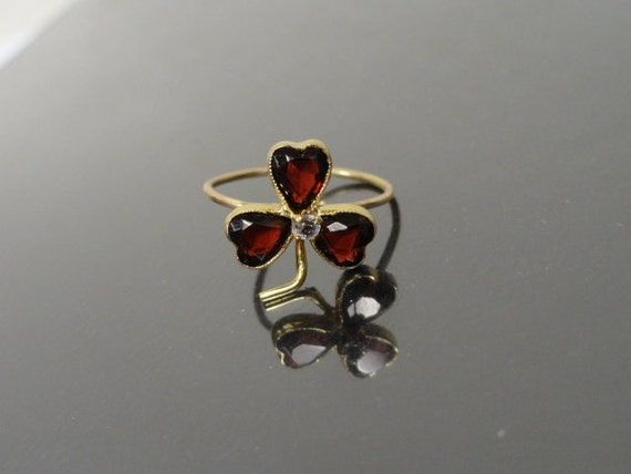 10k Garnet Diamond Ring / Antique Art Nouveau Ring / Victorian 10k Gold Flower Ring / Stacking Ring / Stick Pin Conversion Ring