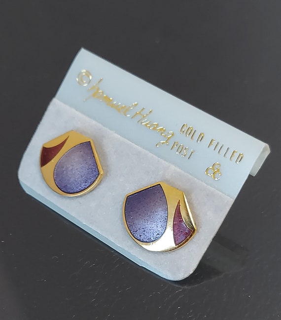 Vintage Samuel Huang Cloisonne Earrings Purple & M