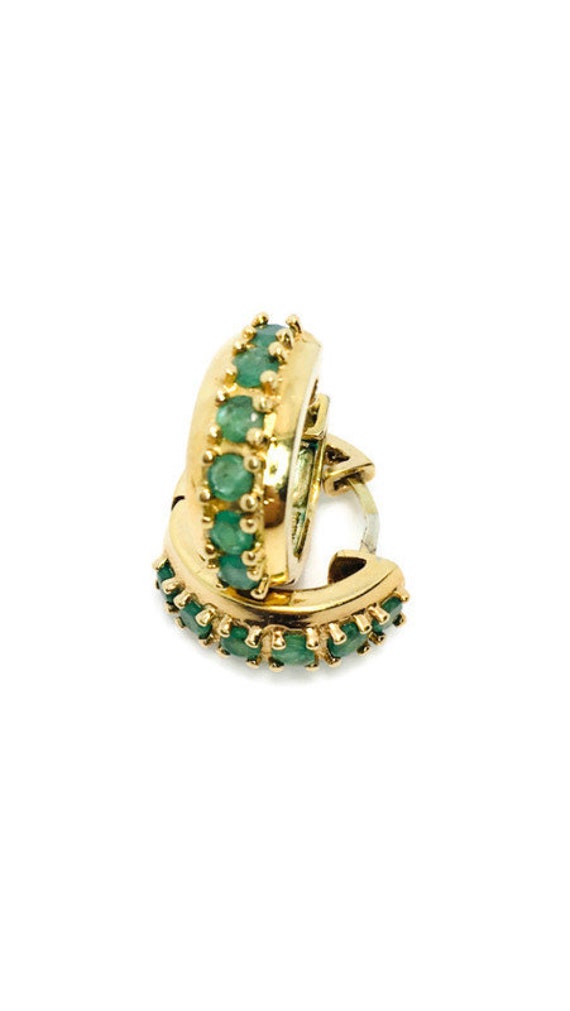 Vintage Sterling Silver Gold Vermeil Emerald Hoop