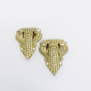 Art Deco Paste Rhinestone Fur Clip Pair / Pave Gold and Silver Tone Antique Fur Clips / Bridal Accessory / 1930&#39;s Hollywood Glamour