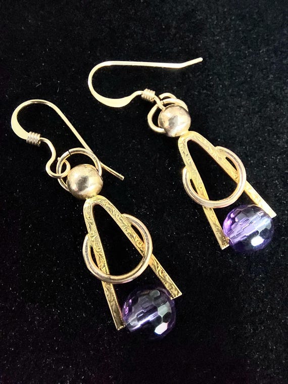 Antique Gold Filled Earrings, Gold Earrings, Gold Dangle Earrings, Amethyst Earrings