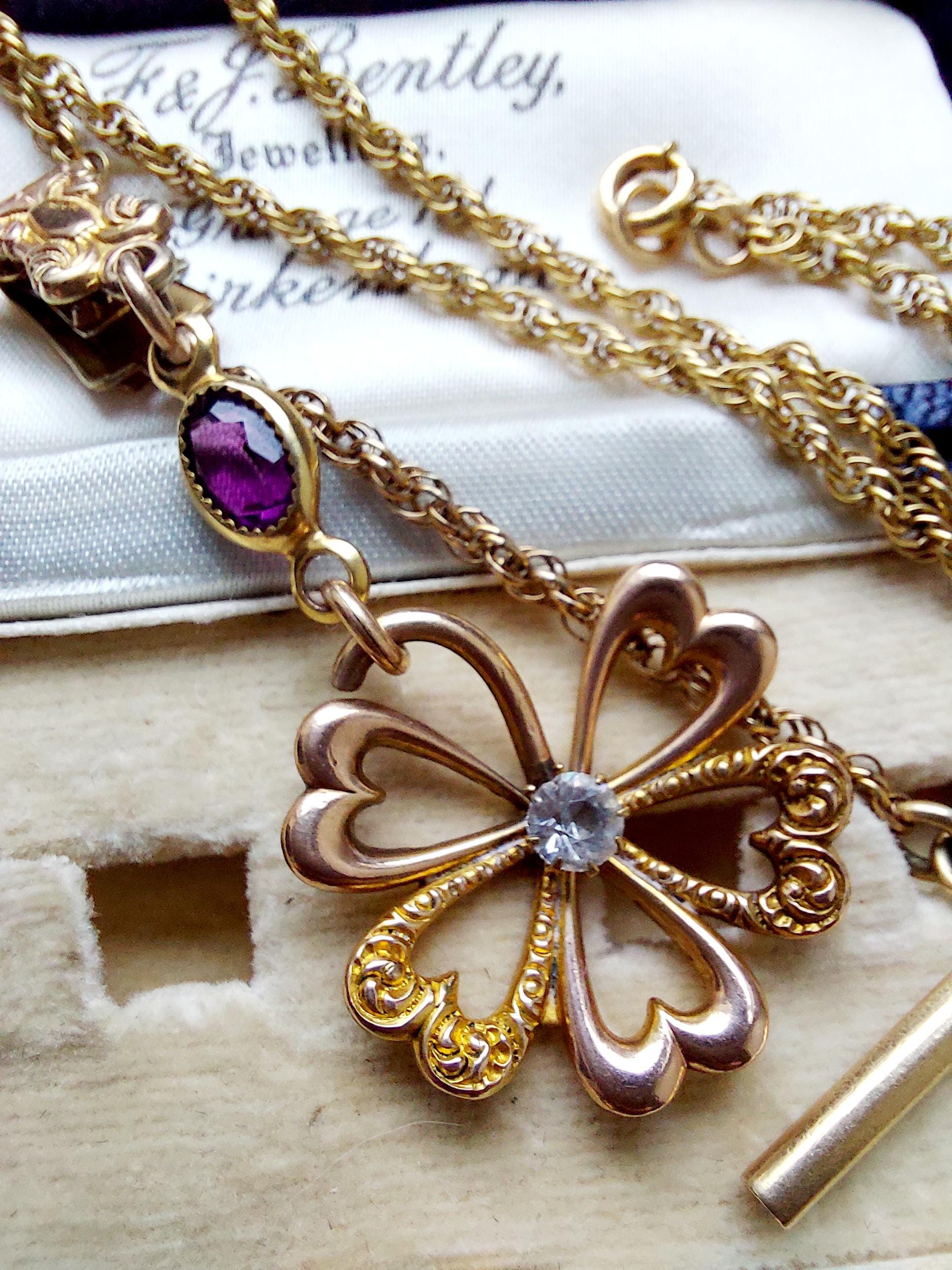 アンティーク アメジスト フラワー ウォッチ フォブ ネックレス