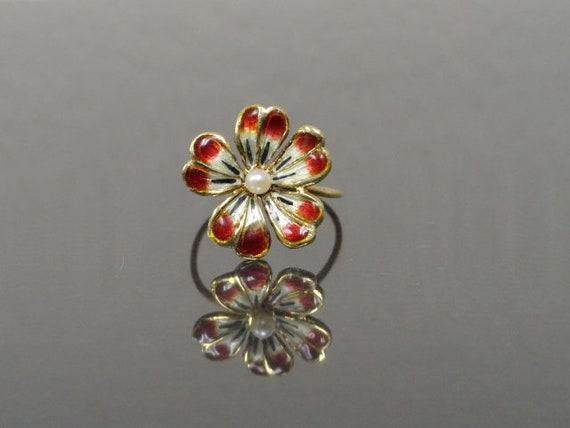 Antique Enamel Seed Pearl Ring / Antique Art Nouve