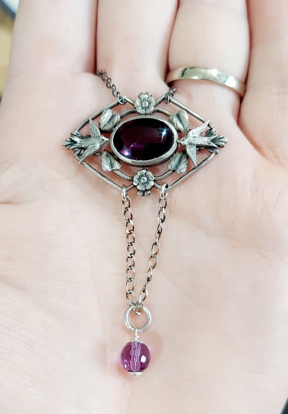 Antique Swallow Pendant / Antique Amethyst Pendan… - image 6