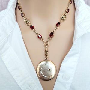 Antique 17&quot; Watch Chain Necklace, Gold Filled Seed Pearl Necklace , Fancy Link Chain,  Antique Locket Holder, Dog Clip Clasp, Gift for Her