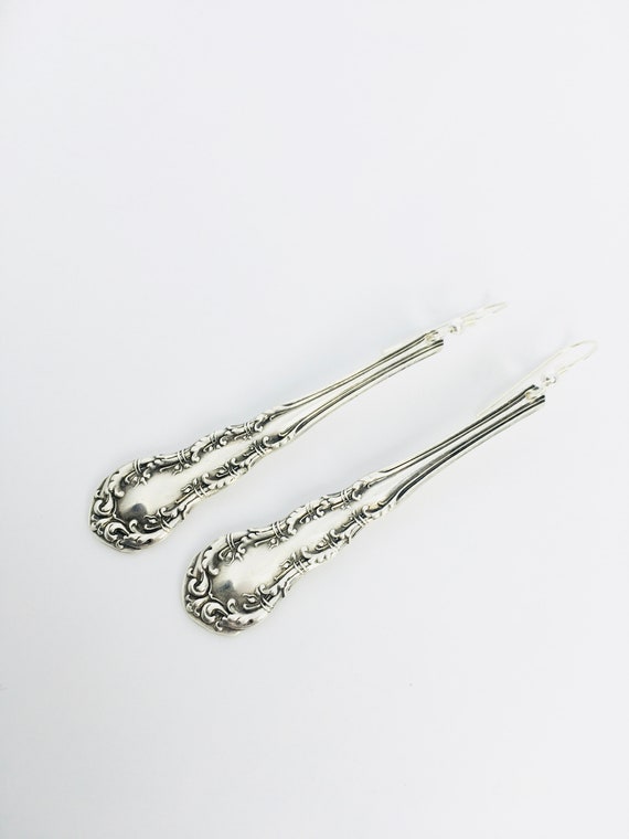 Antique Sterling Earrings / Antique Silverware Ea… - image 1