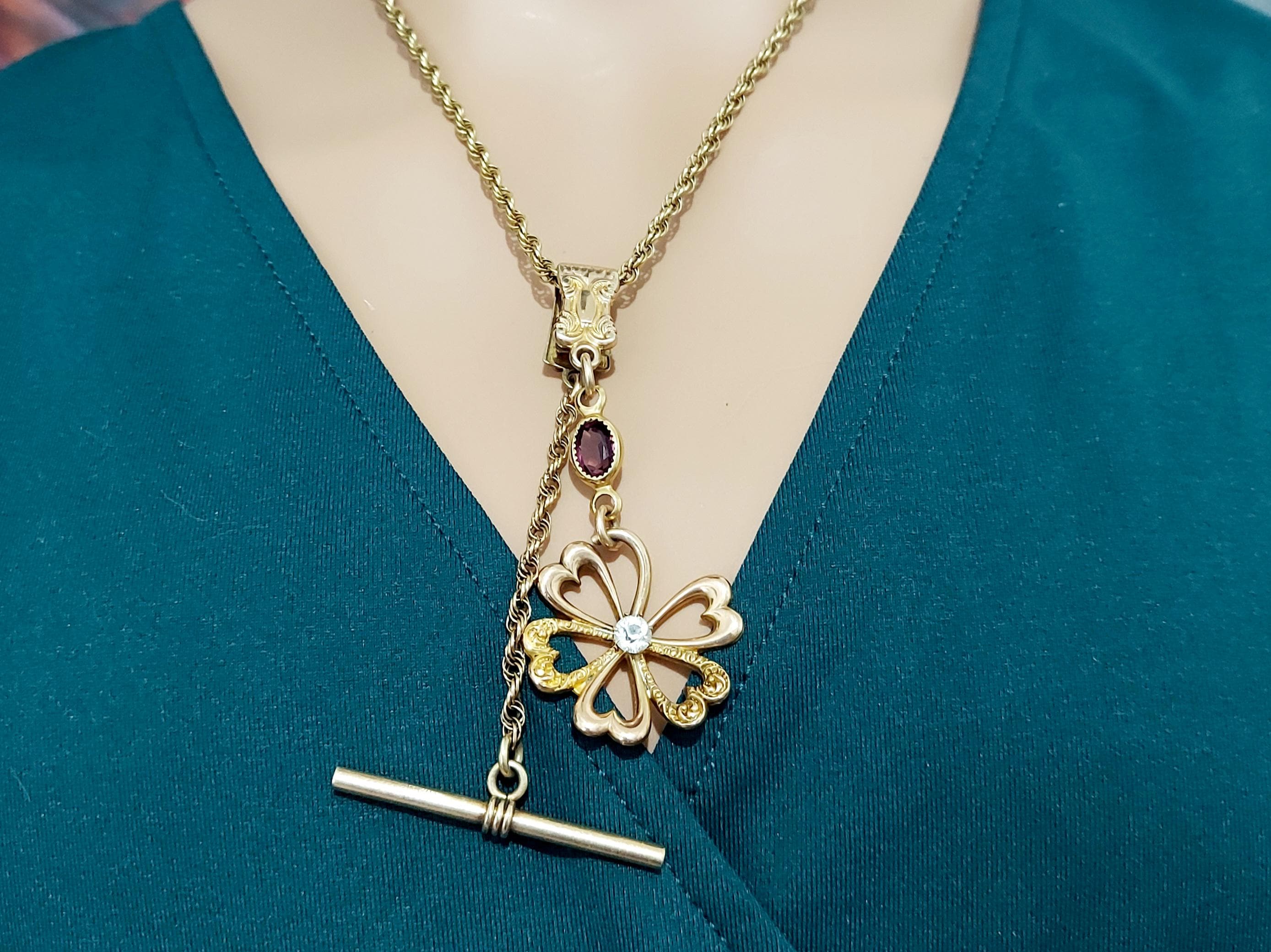 アンティーク アメジスト フラワー ウォッチ フォブ ネックレス