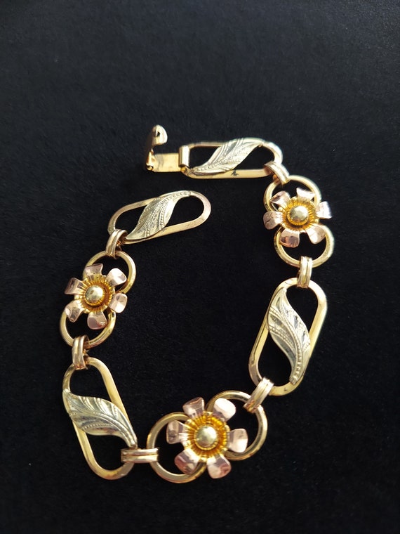 Van Dell Rose And Yellow Gold Filled Flower Brace… - image 3