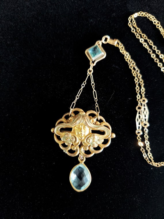 Art Nouveau Necklace - Antique Gold Filled Pendan… - image 1