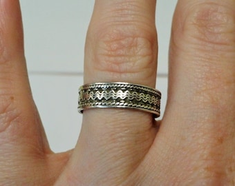 Anillo de plata de ley, anillo de banda, diseño de onda, anillo apilable, anillo de bodas