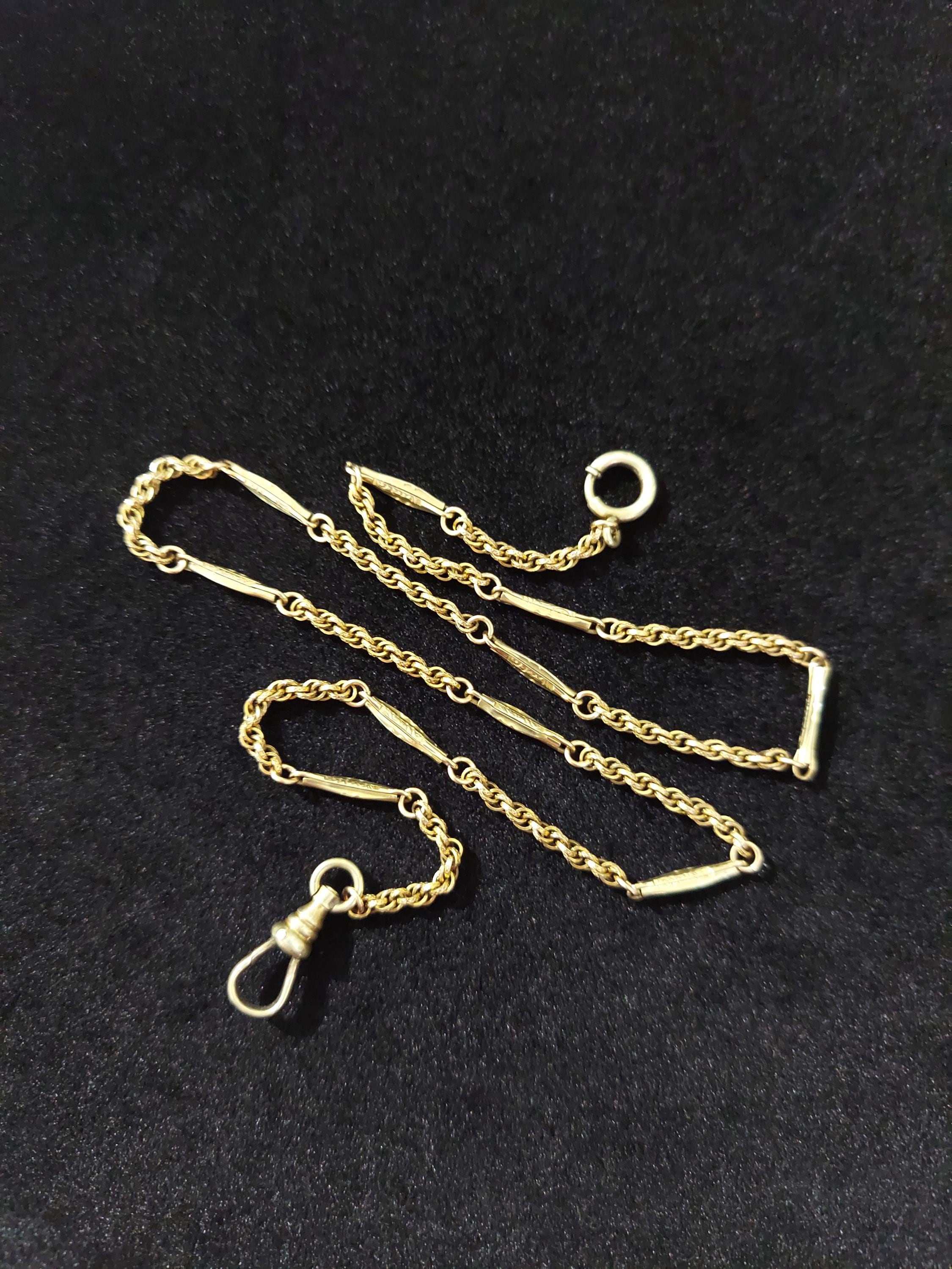 Antique 17.5" 14k Gold Filled Watch Chain Fancy Link Necklace with Dog Clip Clasp