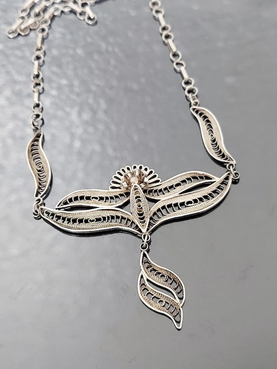 Chaine Et Pendentif En Argent Filigrané - Argent Sterling - Occasion