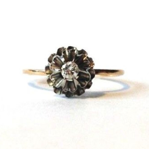 Antique Victorian Diamond Ring Engagement Ring Buttercup Setting Right Hand Ring Diamond Flower Ring