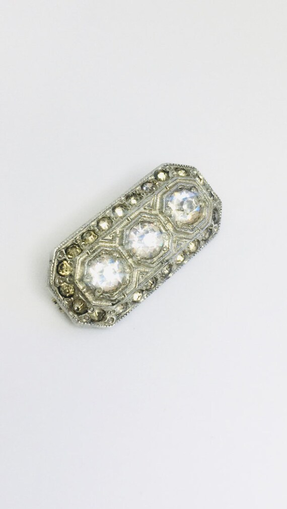 Art Deco Paste Rhinestone Pinch Beck Silver Tone … - image 4