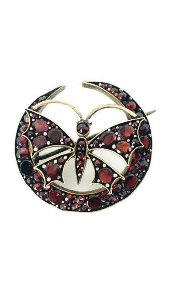 Antique Bohemian Garnet Butterfly Brooch Victorian Garnet Brooch