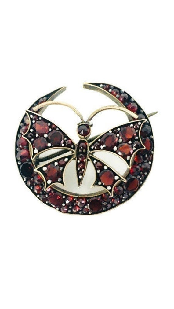 Antique Bohemian Garnet Butterfly Brooch Victorian