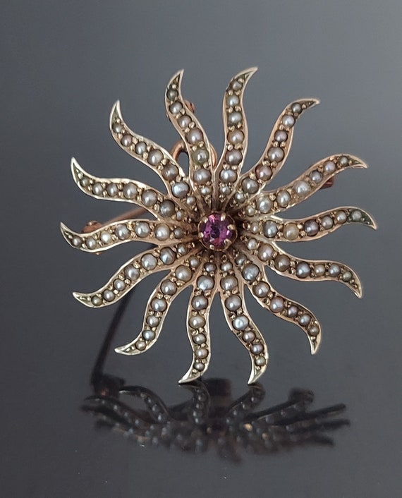 Antique Victorian 10k Gold Amethyst Starburst Pin… - image 1