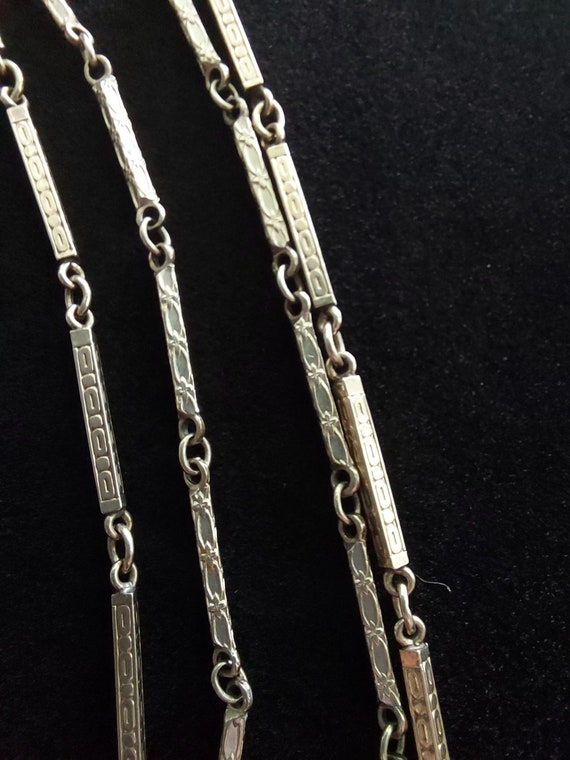 Antique Watch Chain 24", White Gold Filled Fancy … - image 4