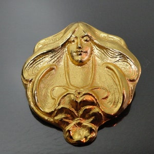 Vintage Jugendstil Gold gefüllt Blume Damen Kopf Pin Brosche / Museum der Schönen Künste / antike Reproduktion