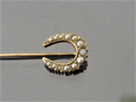 Antique Stick Pin 10k Gold Seed Pearl Horseshoe S… - image 2