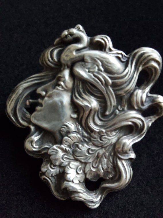 Unger Brothers Sterling Silver Brooch / Art Nouveau L… - Gem