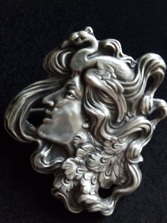 Unger Brothers Sterling Silver Brooch / Art Nouveau L… - Gem