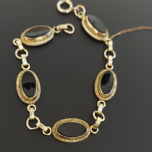 Vintage c1950s 12k Genuine Onyx Bracelet Mourning Jewelry Mid Century Mod