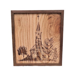 Old Church Engraved Framed Wall Picture