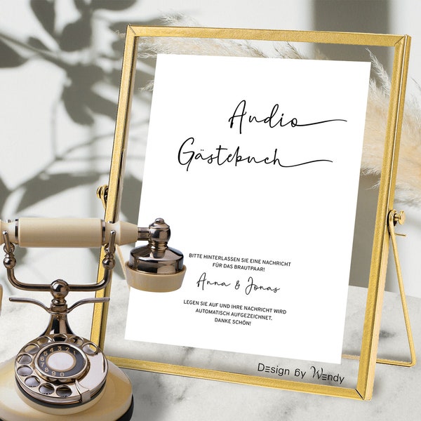 Audio Gästebuch Schild digitale Vorlage. Bearbeitbares minimalistisches Tischschild für die Hochzeit M01