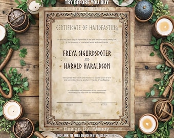 Viking Marriage Certificate. Norse Handfasting Certificate Template. Certificate of Handfasting.  8.5x11" and A4 F07