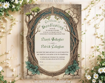 Celtic Handfasting Certificate Template, Art Nouveau Fantasy. Editable Certificate of Handfasting, 8.5x11" and A4 Instant Download F01