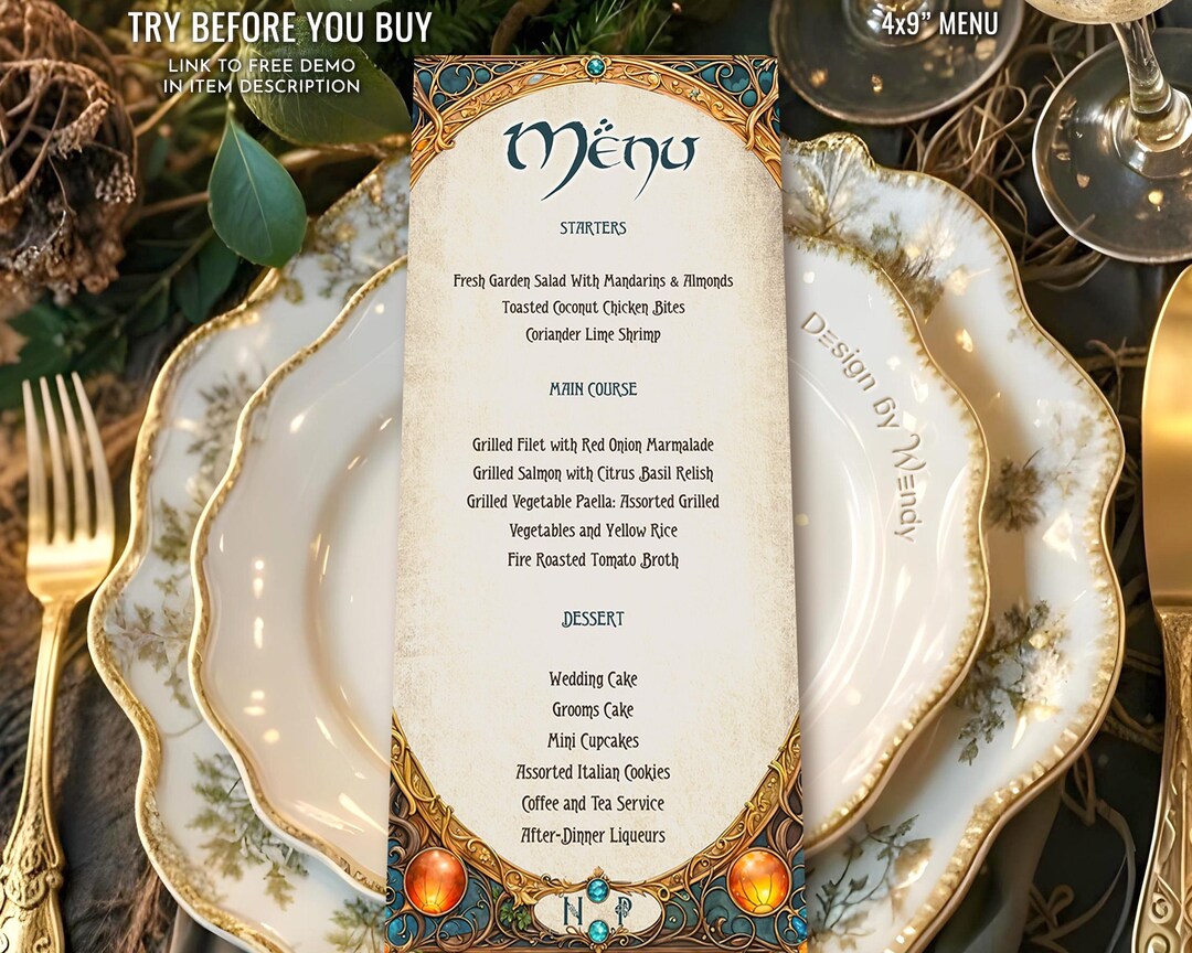 Celtic Fantasy Menu Template. Elven Wedding Dinner Menu. Art Nouveau ...