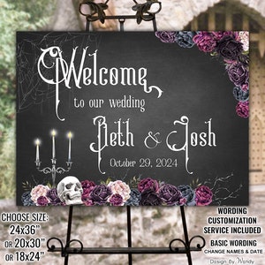 Gothic Wedding Sign. Skulls and Roses Digital Sign. Printable Welcome Sign, We Edit Wording. Dark Romantic Wedding Signage, Landscape G06